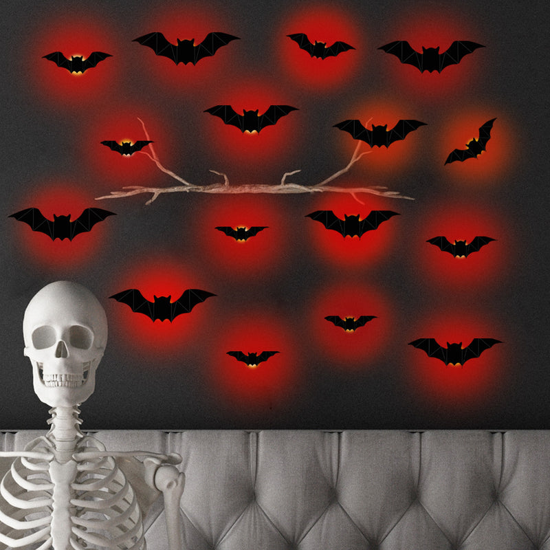 16PCS Halloween Glowing Bat Wall Stickers – 3D LED Bats Decoration