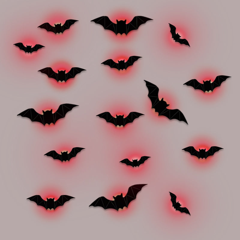 16PCS Halloween Glowing Bat Wall Stickers – 3D LED Bats Decoration