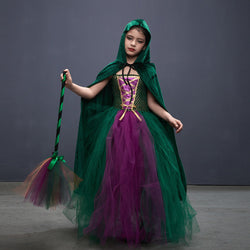 Halloween Costume Witch Children Dress Cloak Broom Set