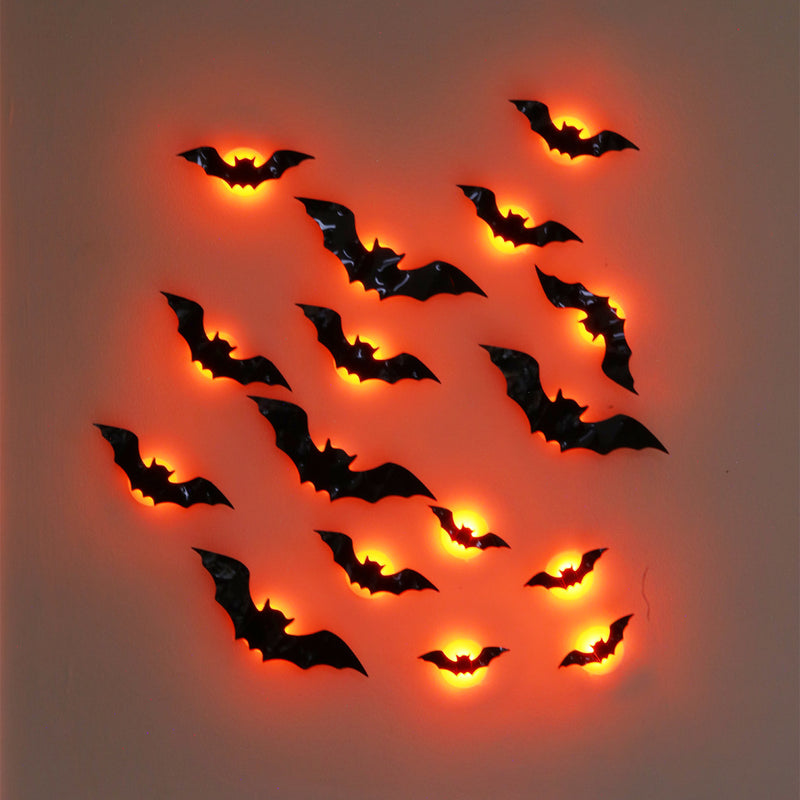 16PCS Halloween Glowing Bat Wall Stickers – 3D LED Bats Decoration