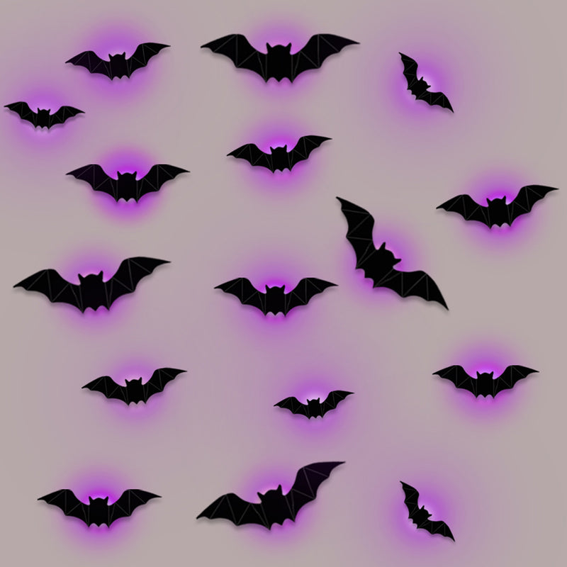 16PCS Halloween Glowing Bat Wall Stickers – 3D LED Bats Decoration