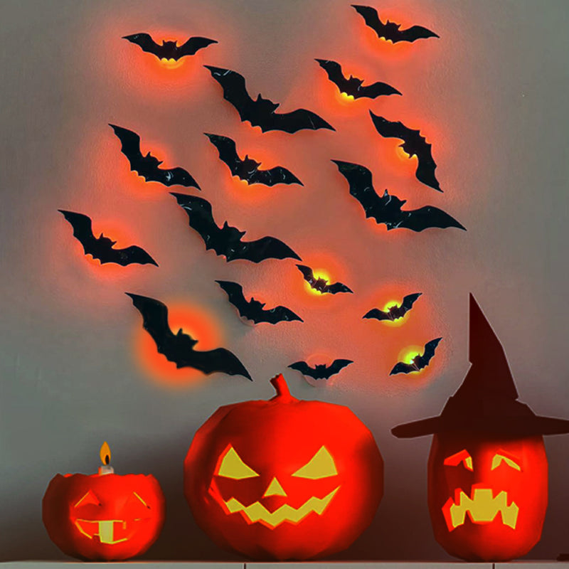 16PCS Halloween Glowing Bat Wall Stickers – 3D LED Bats Decoration