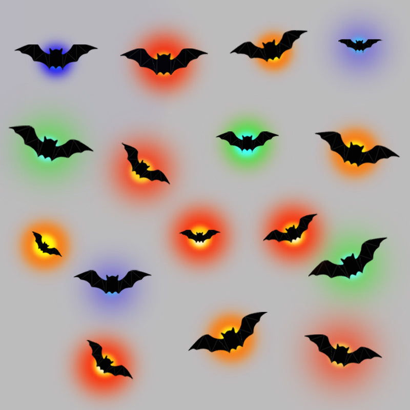 16PCS Halloween Glowing Bat Wall Stickers – 3D LED Bats Decoration